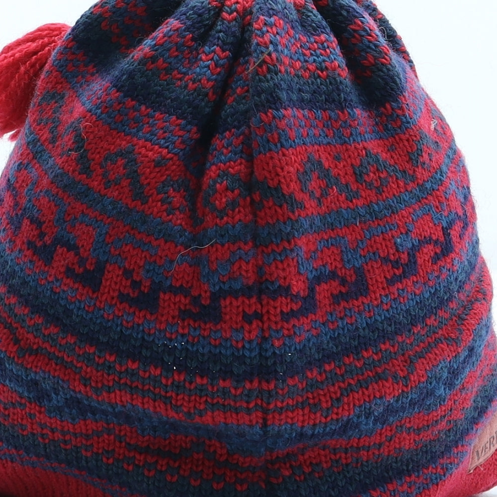 Verbier Womens Red Fair Isle Acrylic Beanie One Size