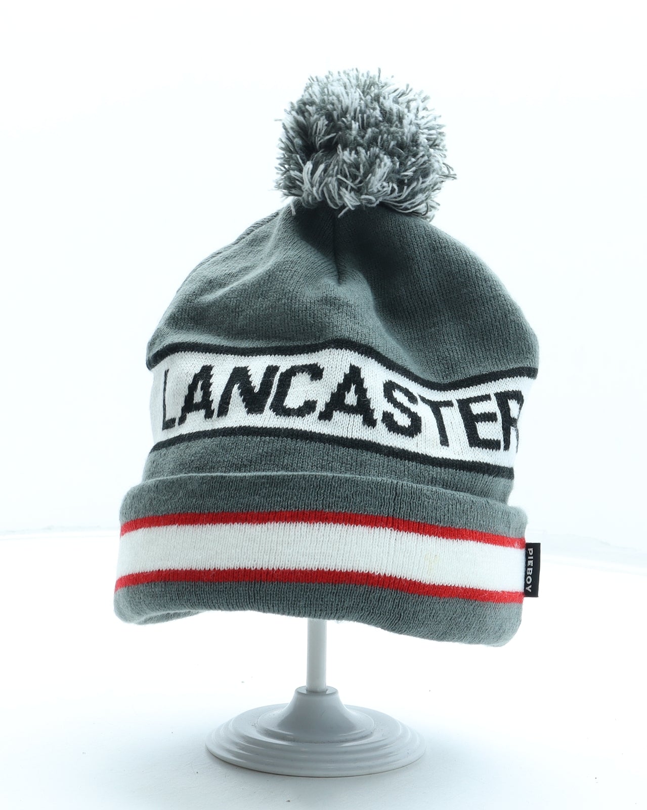 PieBoy Mens Grey Acrylic Beanie One Size - Pom Pom Lancaster