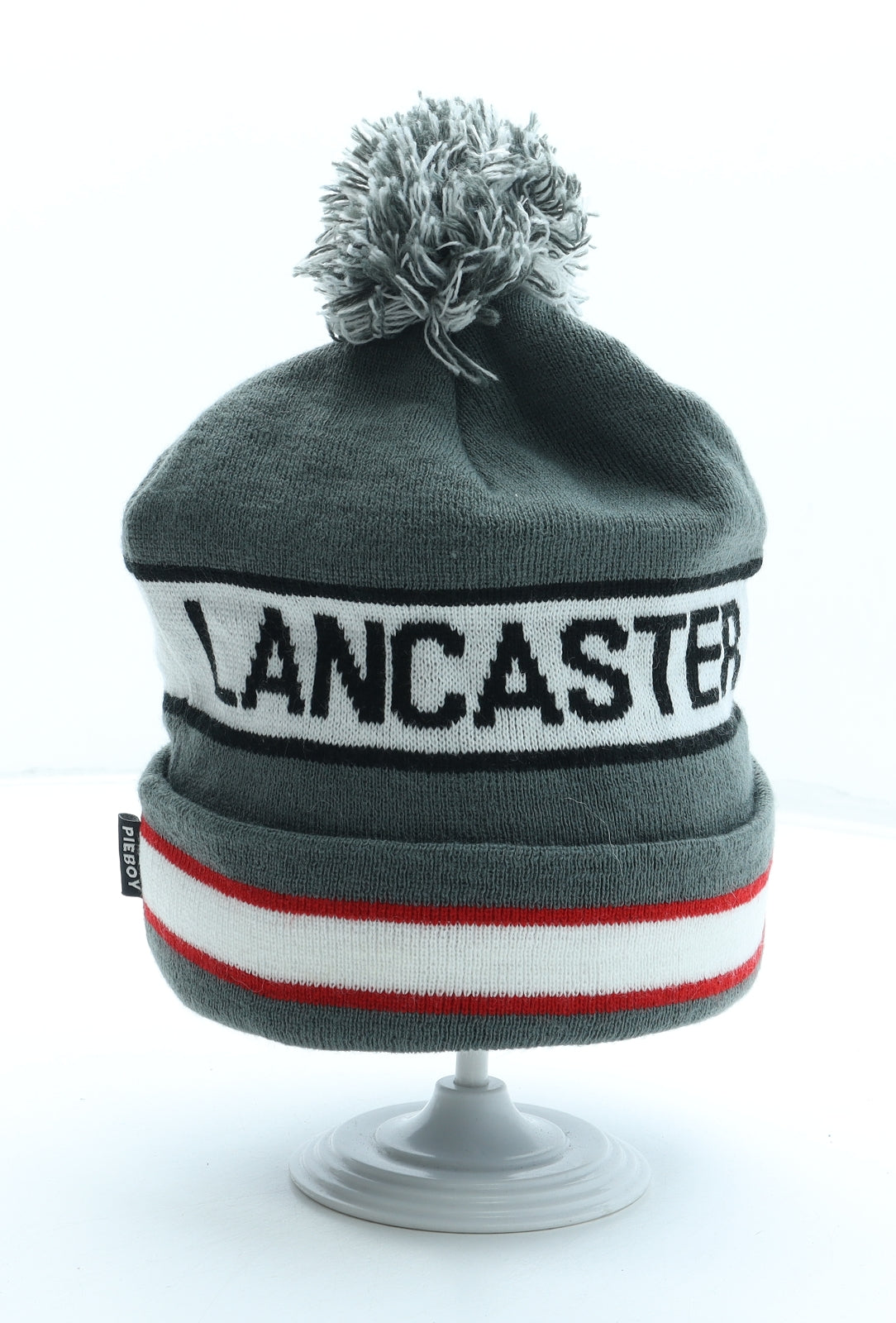 PieBoy Mens Grey Acrylic Beanie One Size - Pom Pom Lancaster