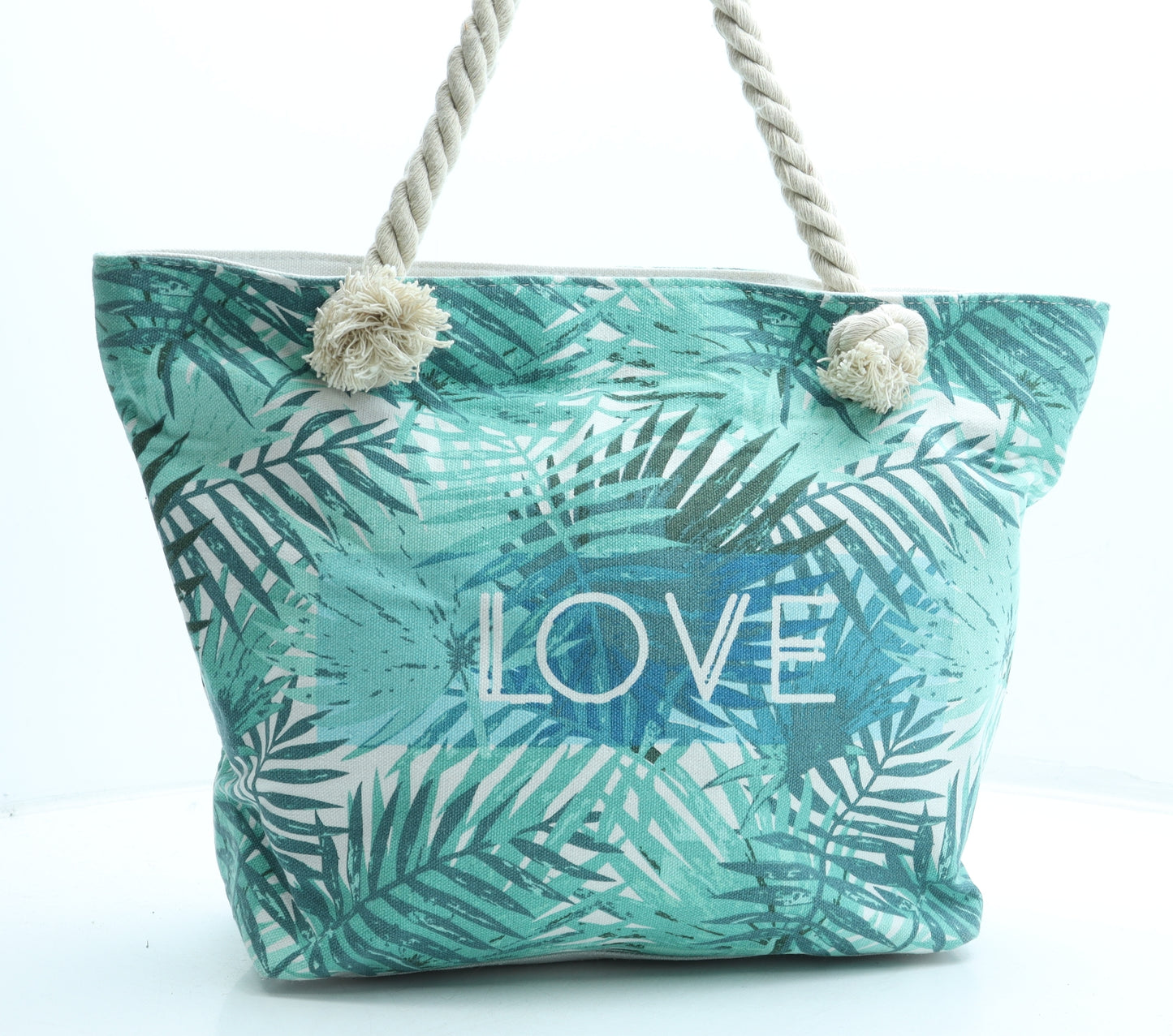 Ale-Hop Womens Blue Floral Cotton Tote Size Large - LOVE Rope Handles