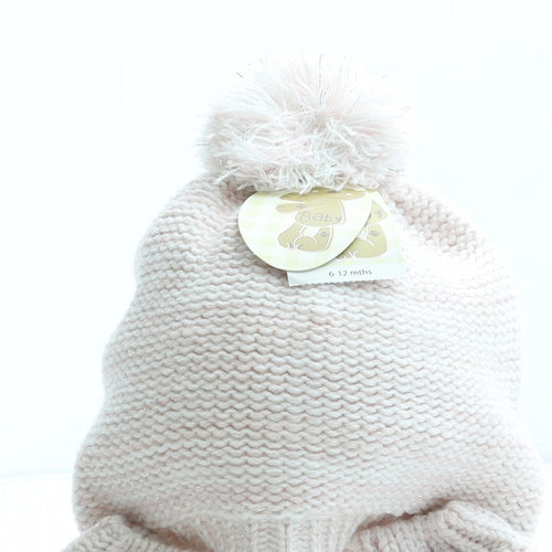 Baby Girls Pink Acrylic Bobble Hat One Size - Gloves Included Size 6-12 months