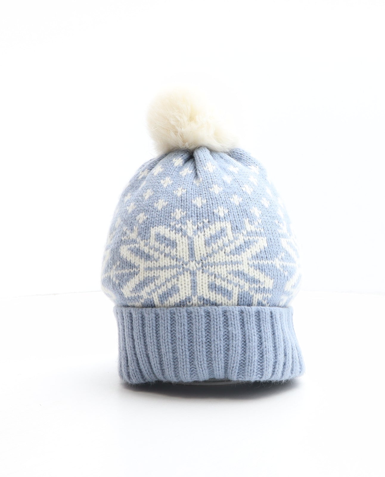 Marks and Spencer Womens Blue Fair Isle Acrylic Bobble Hat One Size