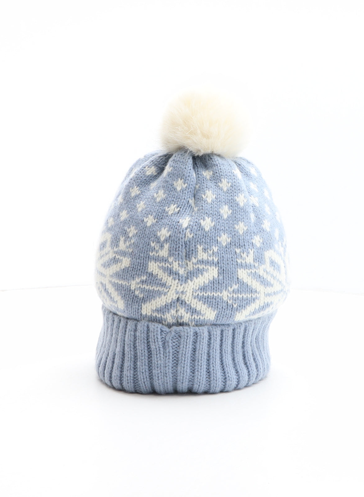 Marks and Spencer Womens Blue Fair Isle Acrylic Bobble Hat One Size