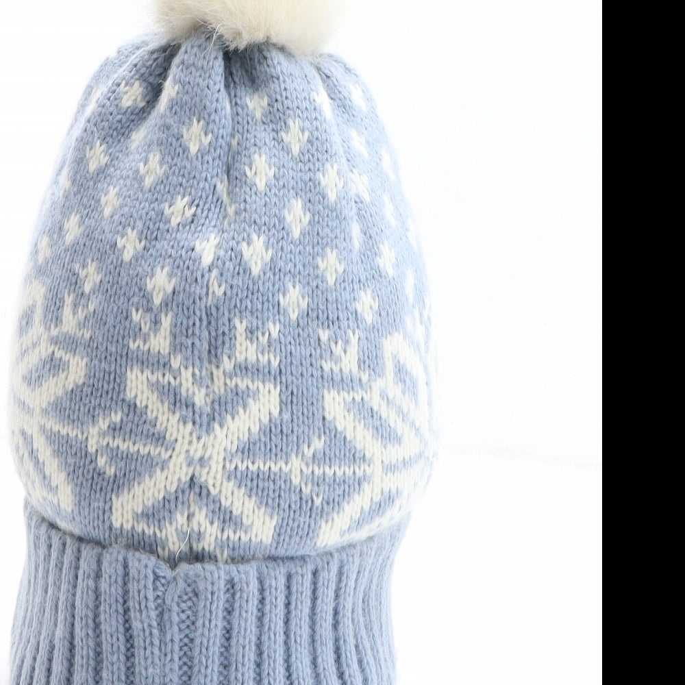 Marks and Spencer Womens Blue Fair Isle Acrylic Bobble Hat One Size