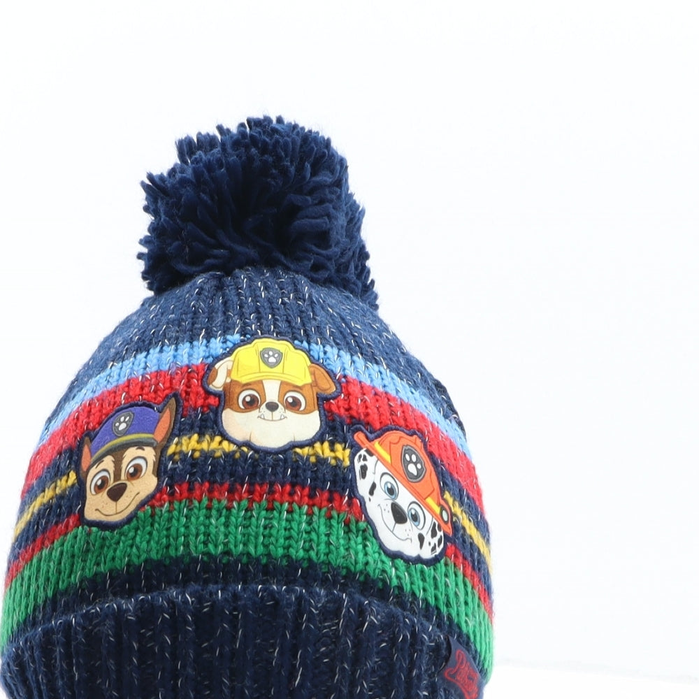 Matalan Boys Multicoloured Striped Acrylic Bobble Hat One Size - Paw Patrol, Nickelodeon Size 3-6 Years