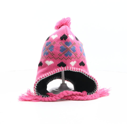 Flagstaff Girls Pink Fair Isle Acrylic Bobble Hat One Size