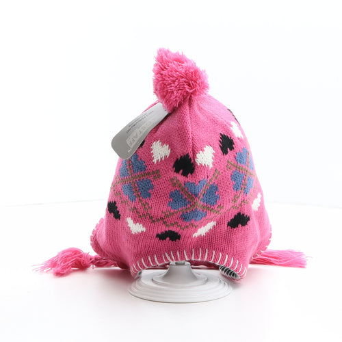 Flagstaff Girls Pink Fair Isle Acrylic Bobble Hat One Size