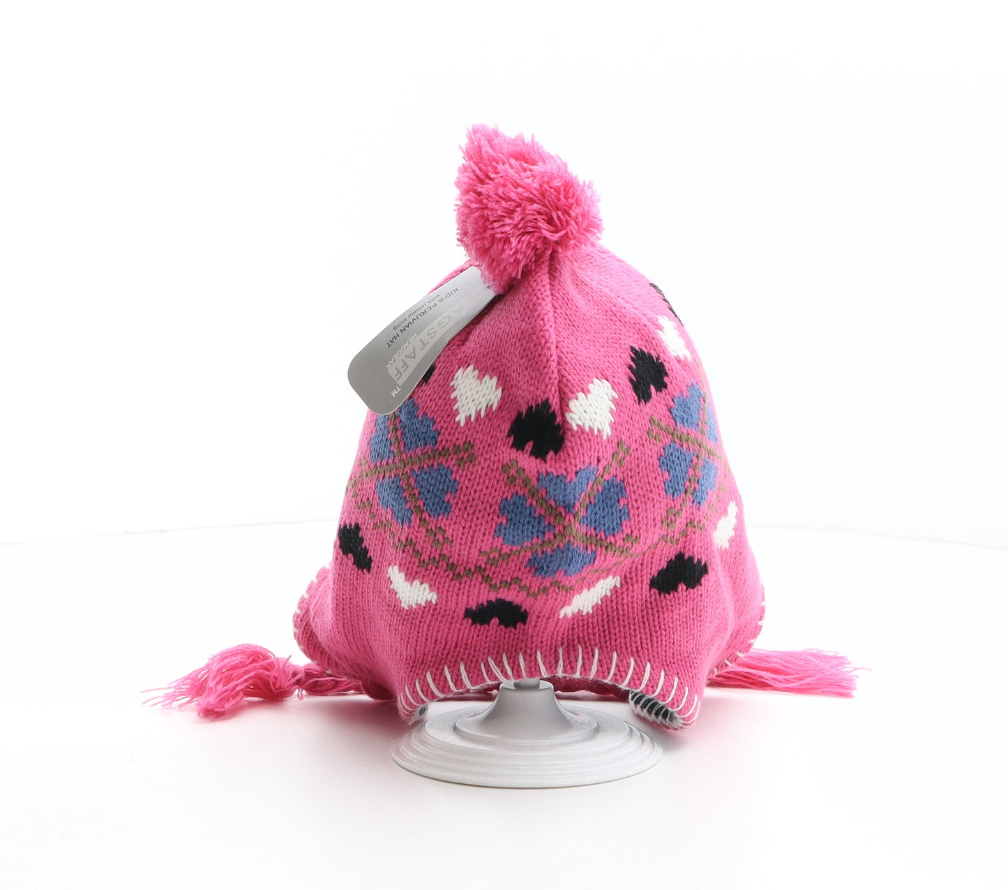 Flagstaff Girls Pink Fair Isle Acrylic Bobble Hat One Size