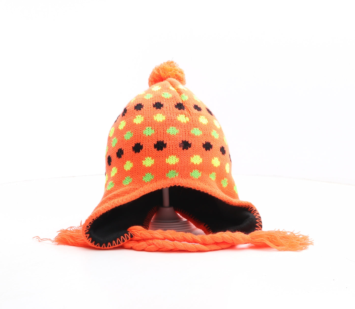 Glo Hat Womens Orange Spotted Acrylic Bobble Hat One Size