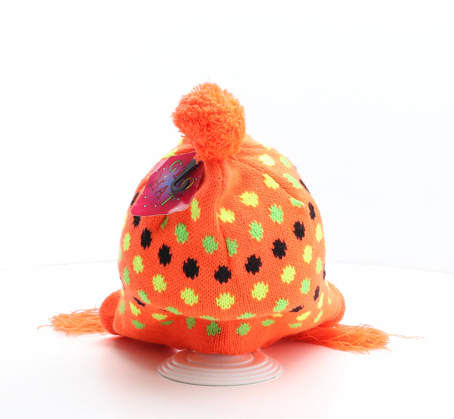 Glo Hat Womens Orange Spotted Acrylic Bobble Hat One Size