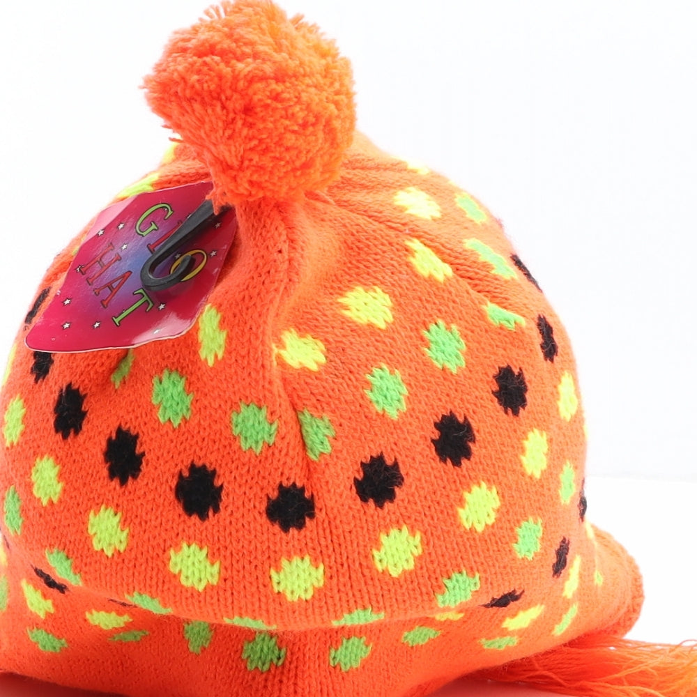 Glo Hat Womens Orange Spotted Acrylic Bobble Hat One Size