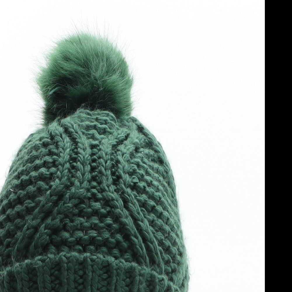 Topshop Womens Green Acrylic Bobble Hat One Size