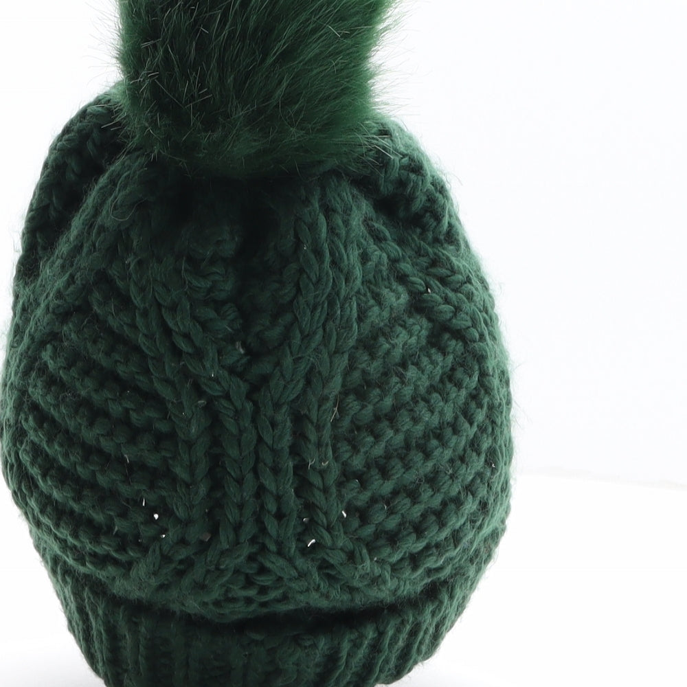 Topshop Womens Green Acrylic Bobble Hat One Size