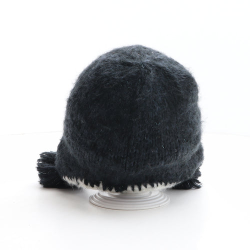 Tesco Girls Blue Acrylic Beanie One Size - Penguin Design, Pom Poms