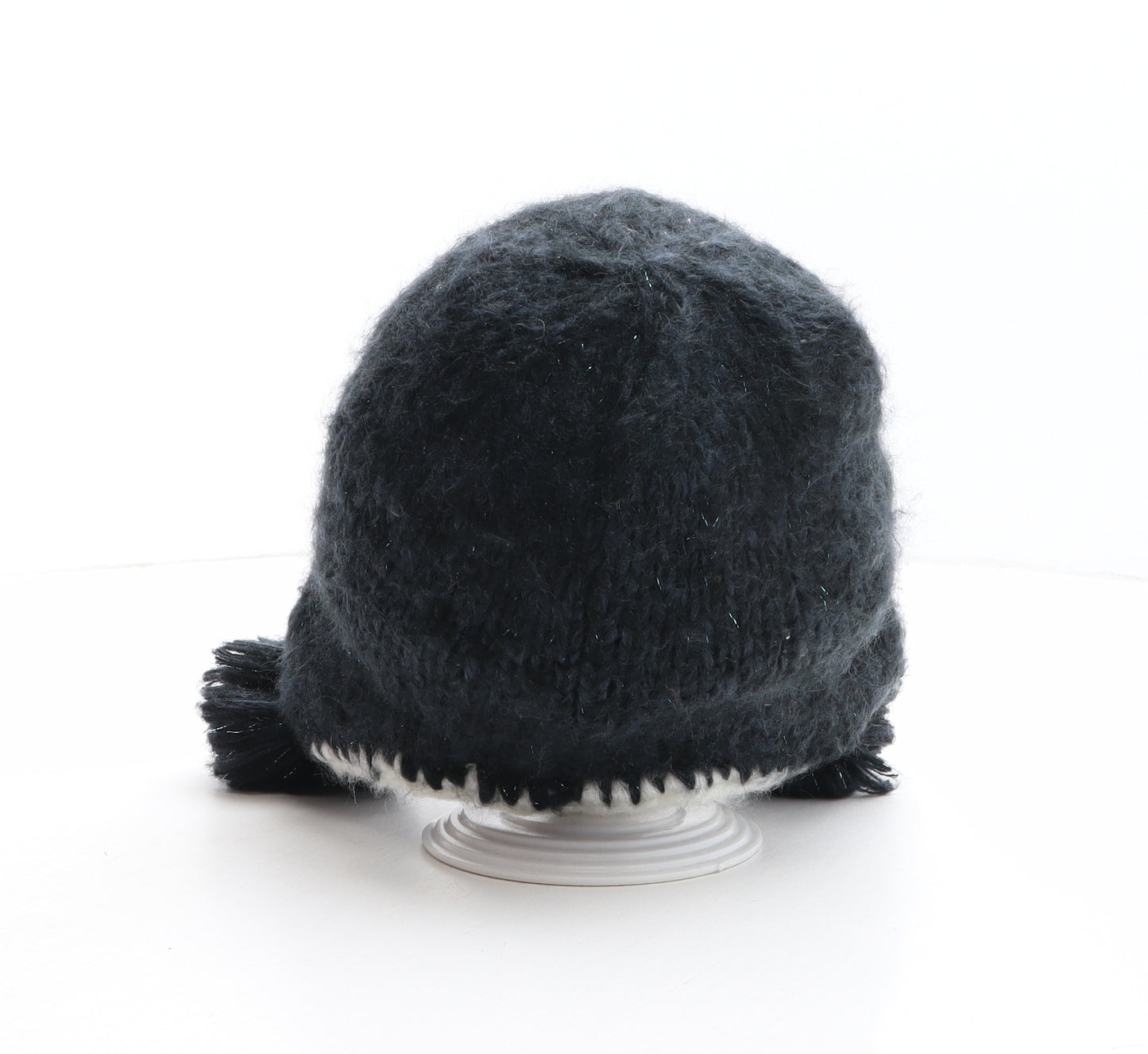 Tesco Girls Blue Acrylic Beanie One Size - Penguin Design, Pom Poms