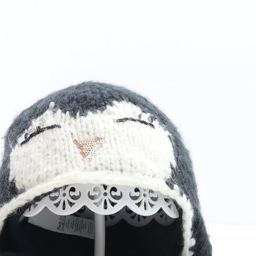 Tesco Girls Blue Acrylic Beanie One Size - Penguin Design, Pom Poms