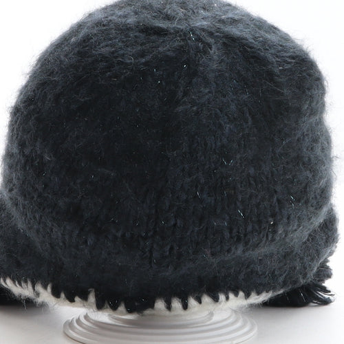 Tesco Girls Blue Acrylic Beanie One Size - Penguin Design, Pom Poms