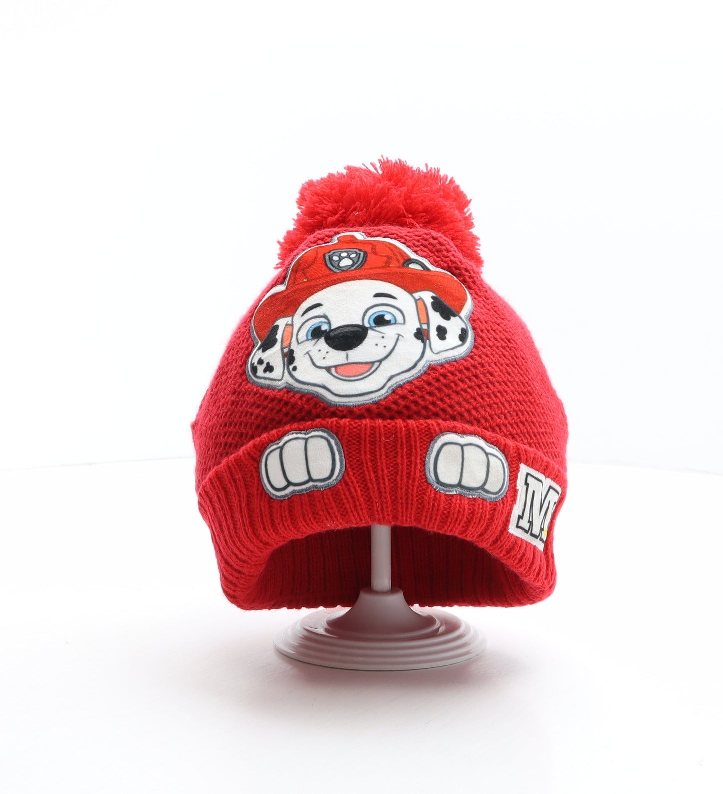 Nutmeg Boys Red Acrylic Bobble Hat One Size - Nickelodeon, Paw Patrol, Marshall Size 3-6 Years