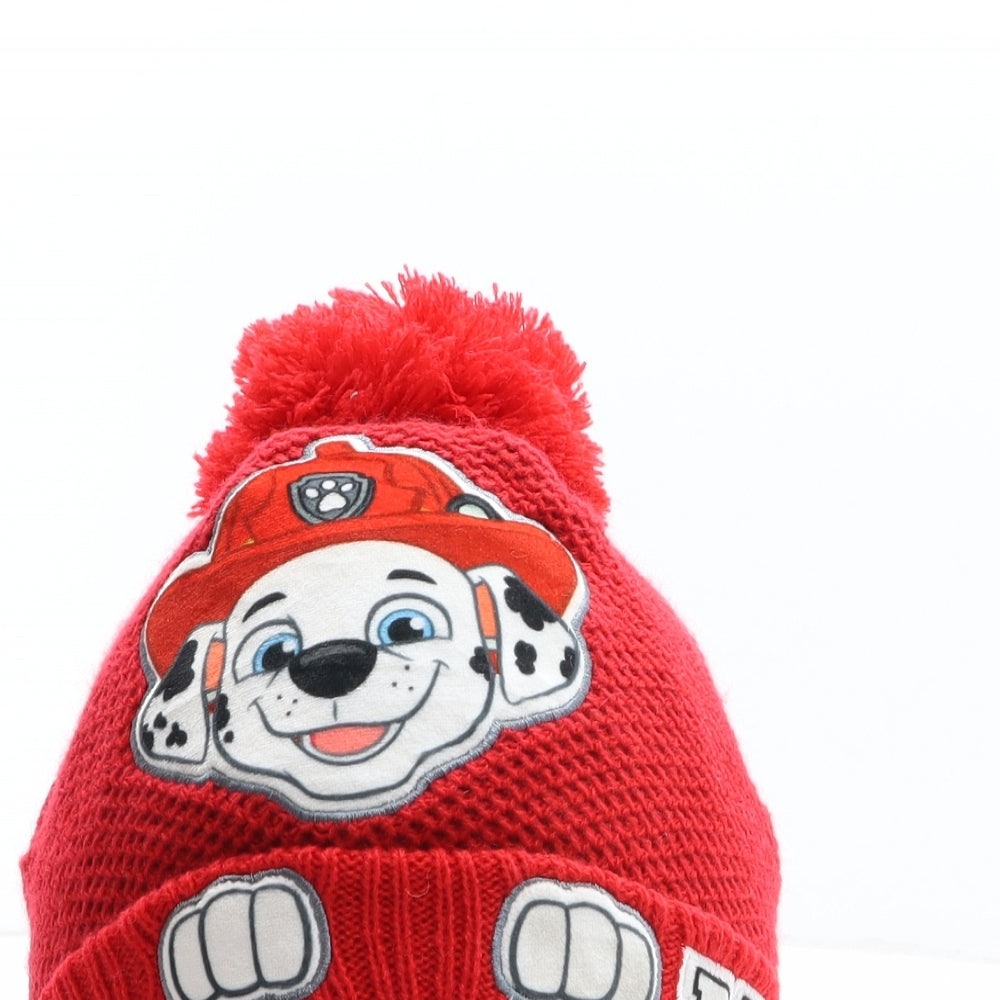 Nutmeg Boys Red Acrylic Bobble Hat One Size - Nickelodeon, Paw Patrol, Marshall Size 3-6 Years