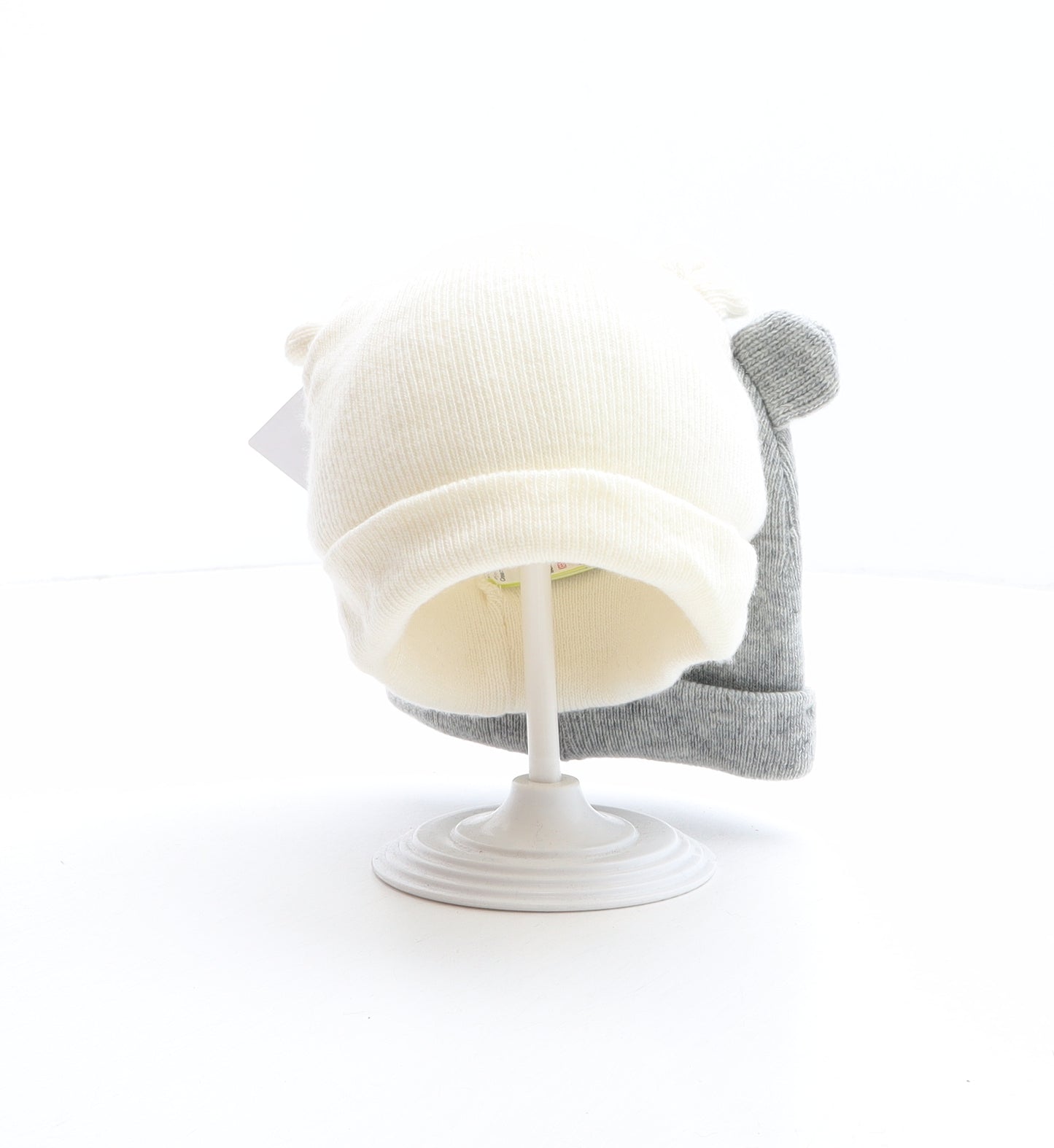 Marks and Spencer Girls Ivory Polyamide Beanie One Size - Ears Detail, Two pack Size 0-6 Months