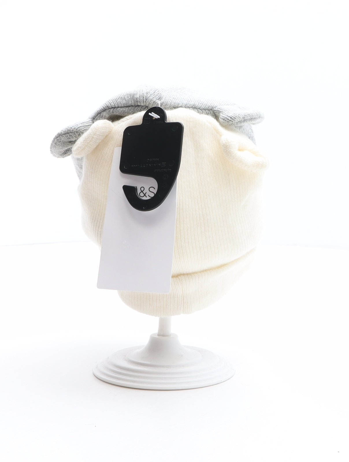 Marks and Spencer Girls Ivory Polyamide Beanie One Size - Ears Detail, Two pack Size 0-6 Months