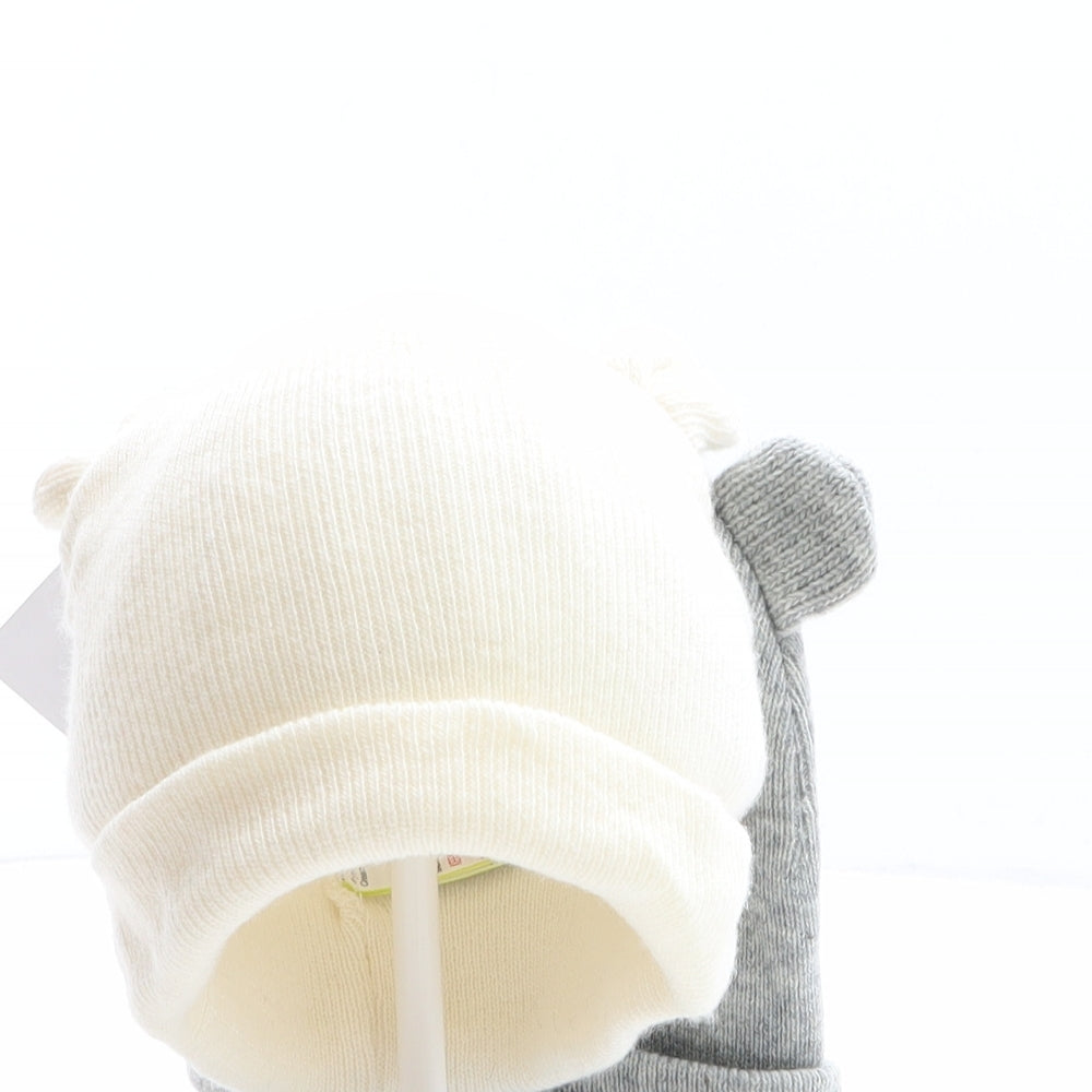 Marks and Spencer Girls Ivory Polyamide Beanie One Size - Ears Detail, Two pack Size 0-6 Months
