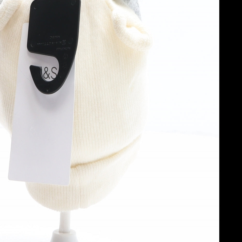 Marks and Spencer Girls Ivory Polyamide Beanie One Size - Ears Detail, Two pack Size 0-6 Months