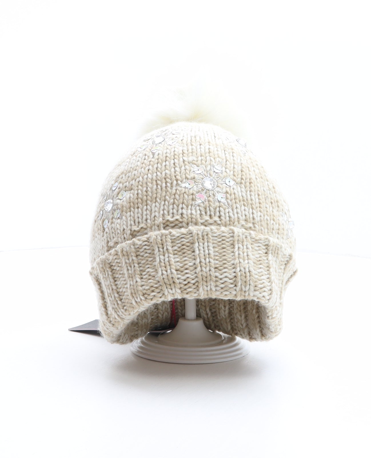 Alice Hannah Womens Beige Acrylic Bobble Hat One Size