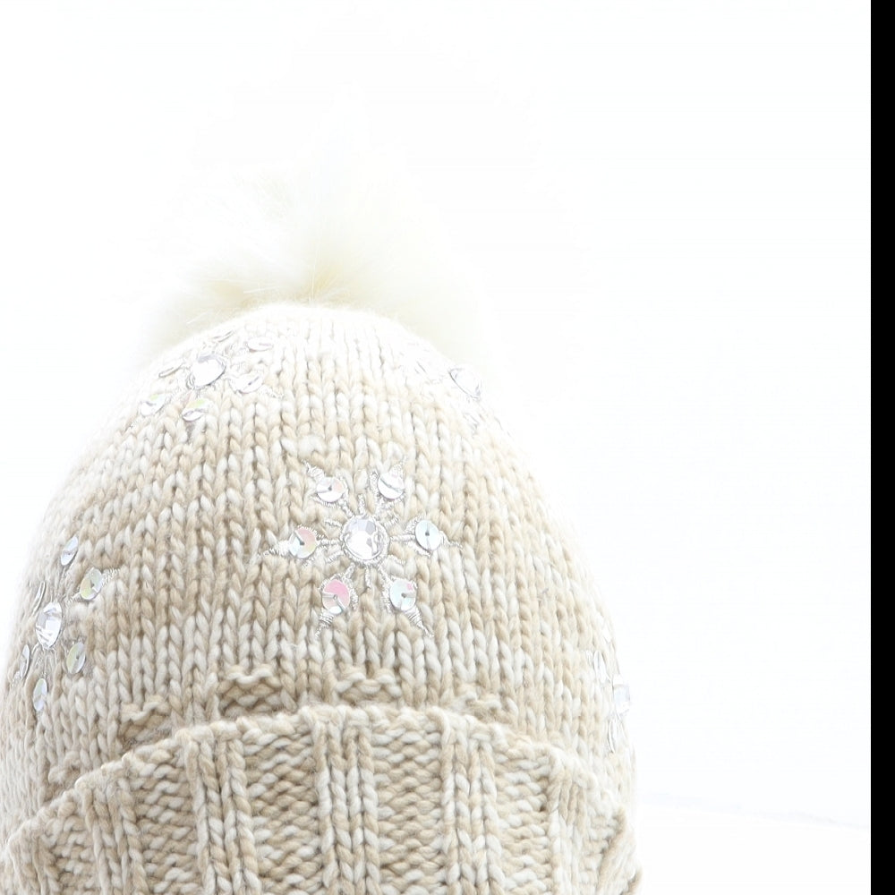 Alice Hannah Womens Beige Acrylic Bobble Hat One Size