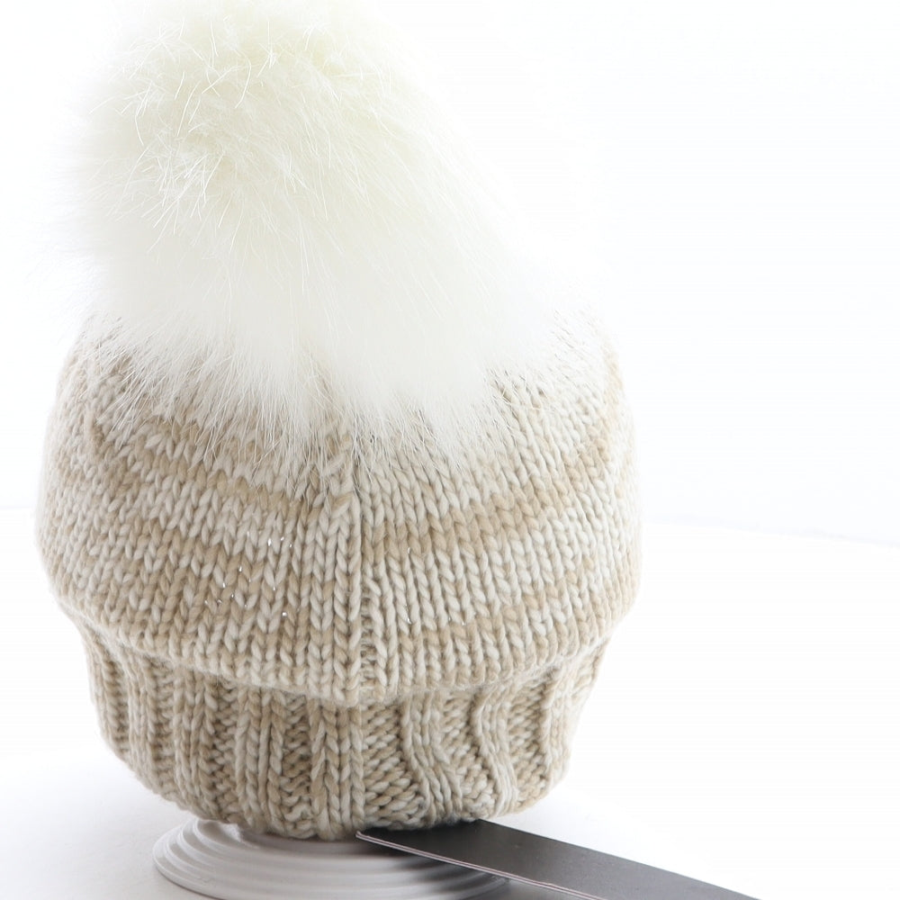 Alice Hannah Womens Beige Acrylic Bobble Hat One Size