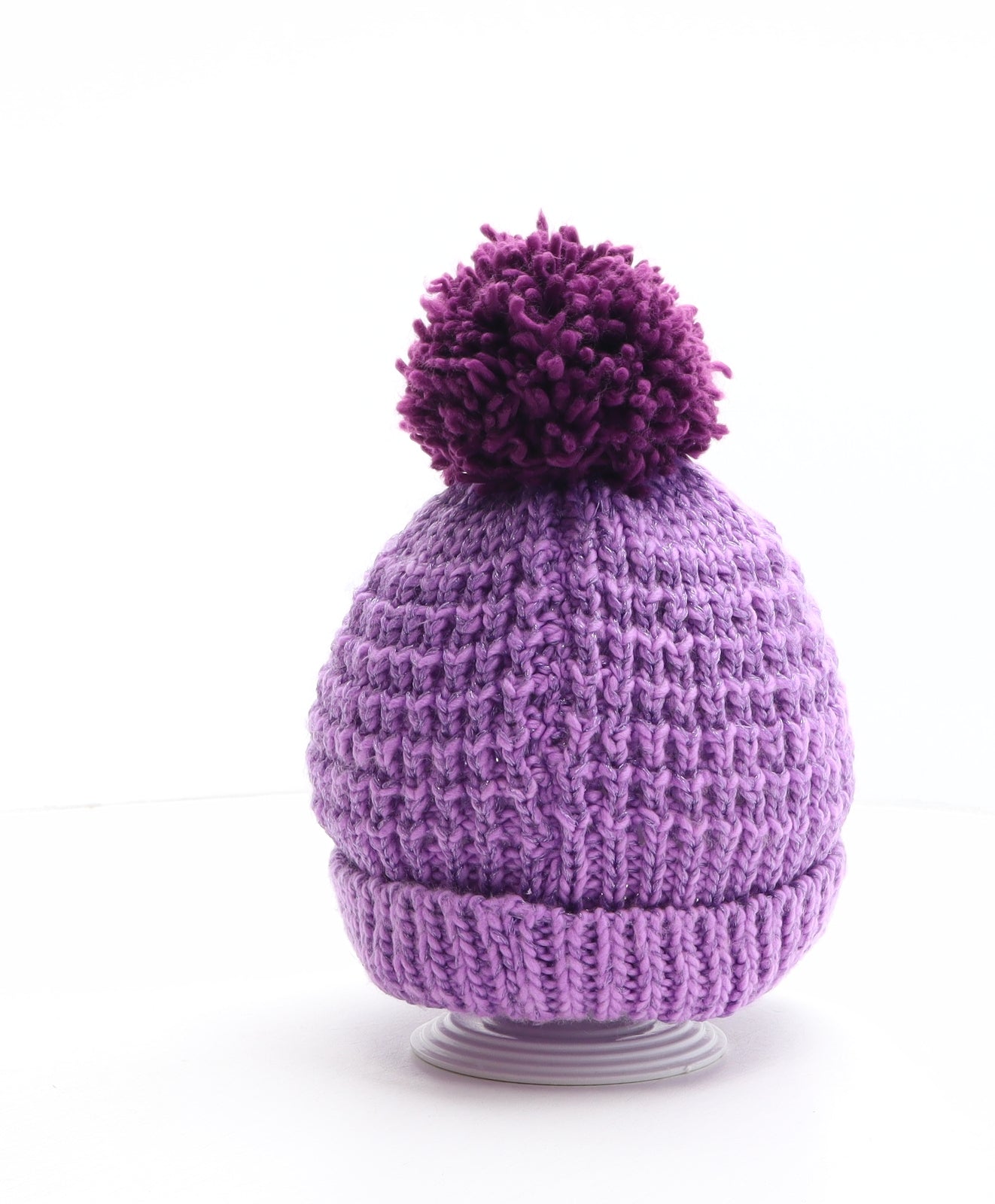 Disney Girls Purple Acrylic Bobble Hat Size M - Disney, Rapunzel, Tangled, Flower Details Size M/L