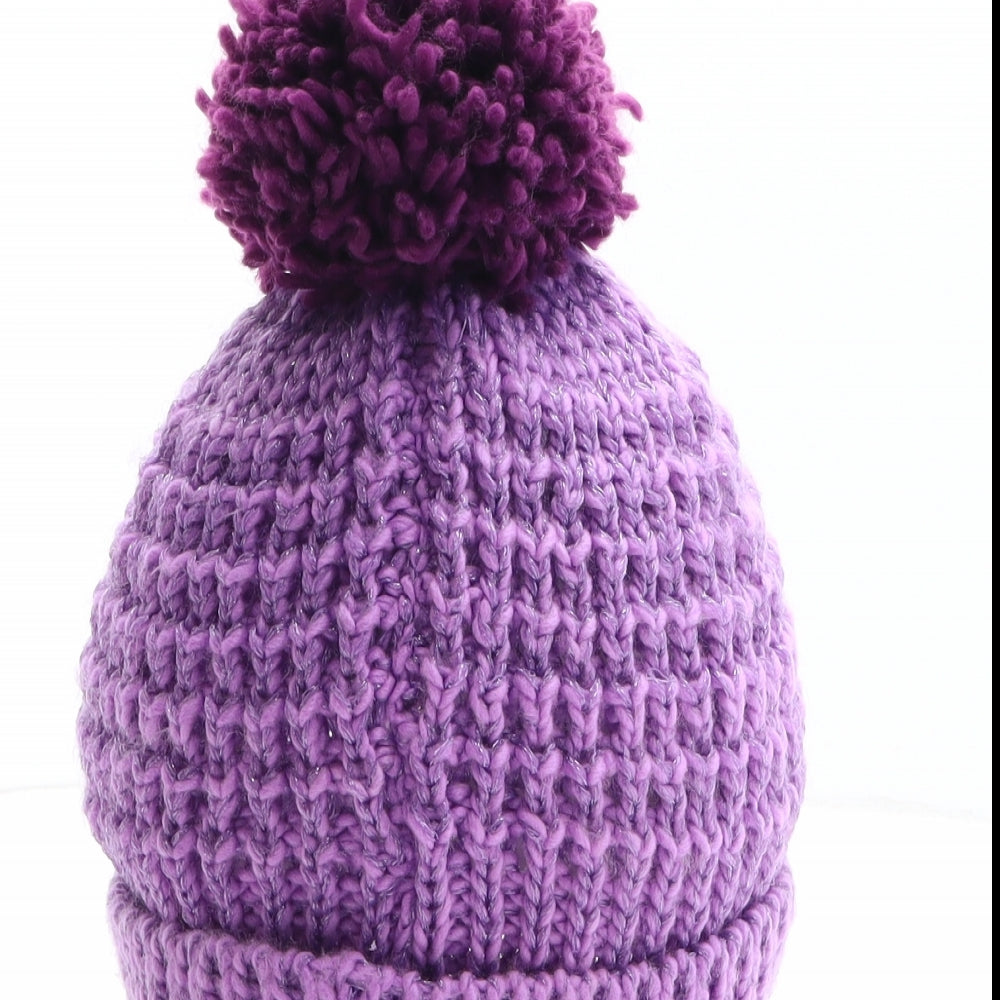 Disney Girls Purple Acrylic Bobble Hat Size M - Disney, Rapunzel, Tangled, Flower Details Size M/L