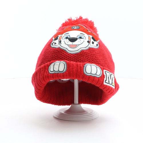 Nutmeg Boys Red Acrylic Bobble Hat One Size - Nickelodeon, Paw Patrol, Marshall Size 3-6 Years