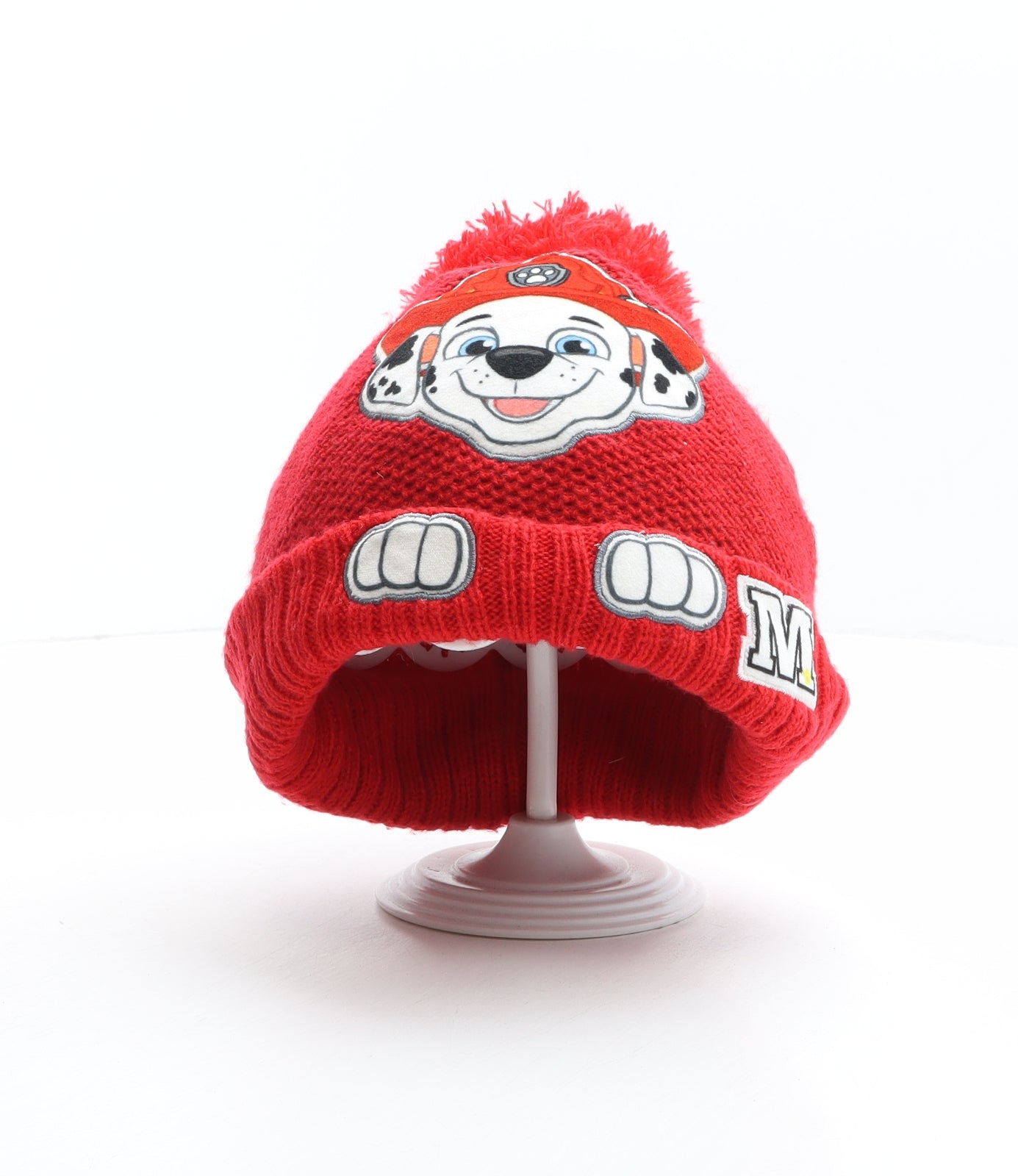 Nutmeg Boys Red Acrylic Bobble Hat One Size - Nickelodeon, Paw Patrol, Marshall Size 3-6 Years