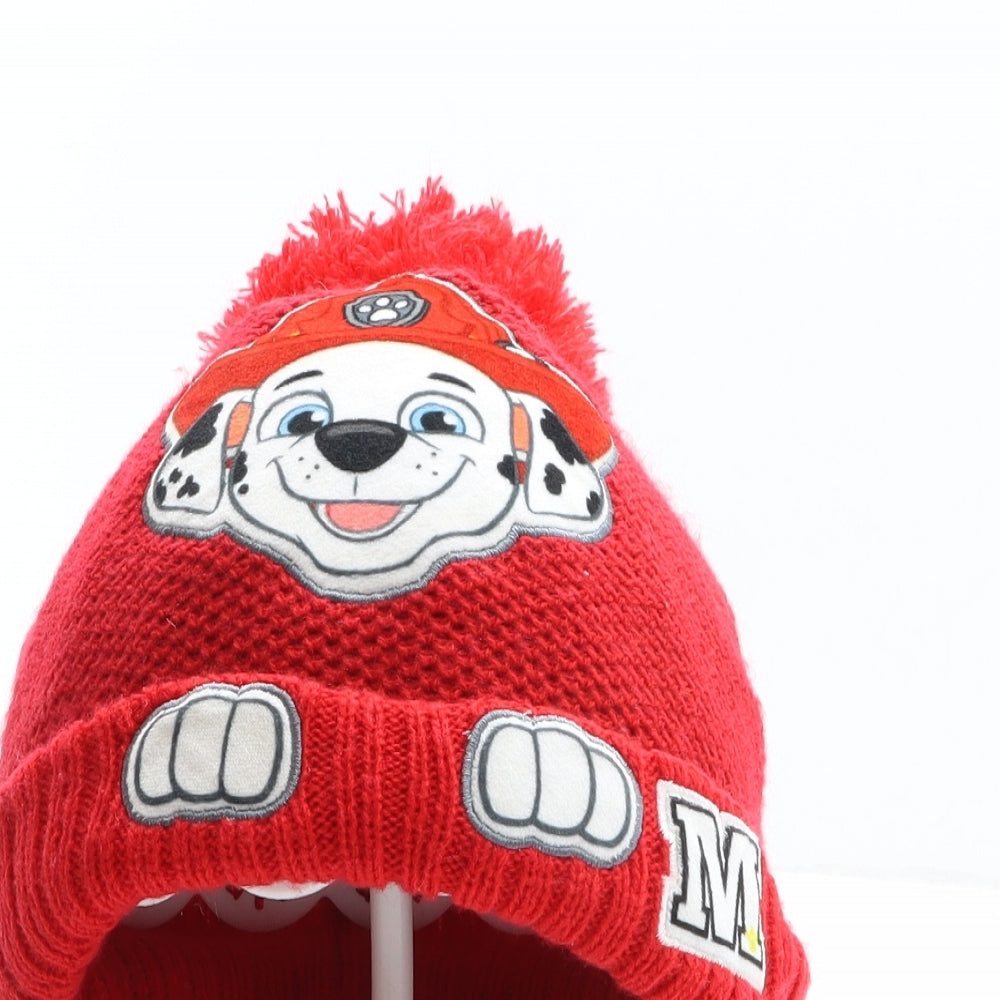 Nutmeg Boys Red Acrylic Bobble Hat One Size - Nickelodeon, Paw Patrol, Marshall Size 3-6 Years