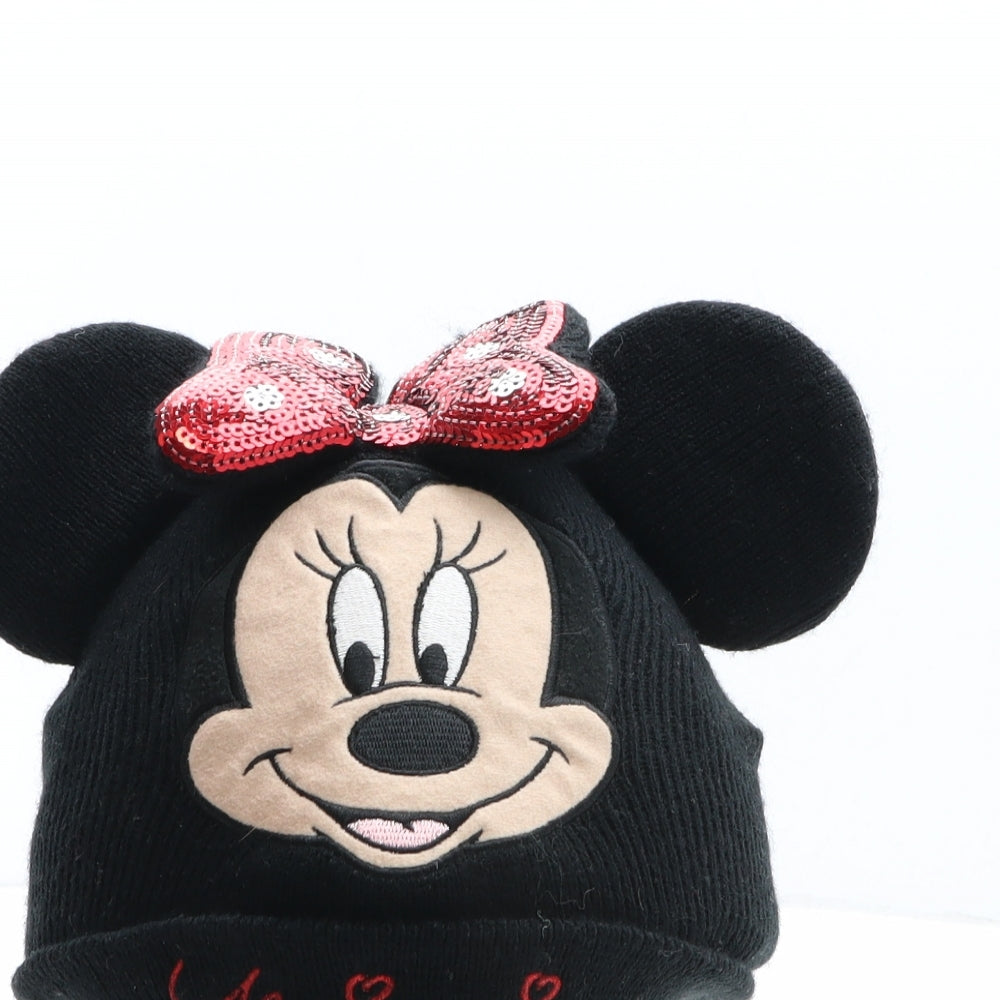 H&M Girls Black Acrylic Beanie One Size - Disney, Minnie Mouse Size 4-8 Years