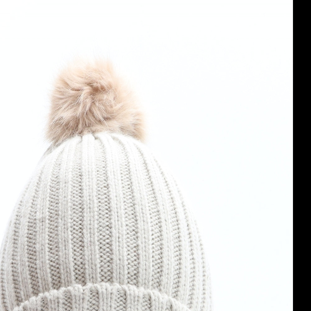 Miss Selfridge Womens Ivory Acrylic Bobble Hat One Size