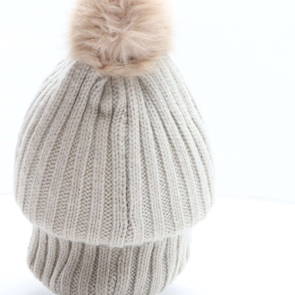 Miss Selfridge Womens Ivory Acrylic Bobble Hat One Size