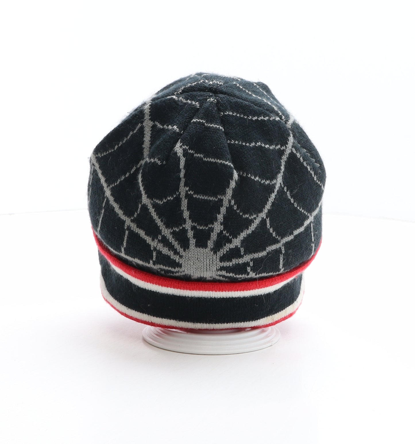 George Boys Black Geometric Acrylic Blend Beanie One Size - Marvel, Spiderman, Spiderweb Pattern Size 8-12 years