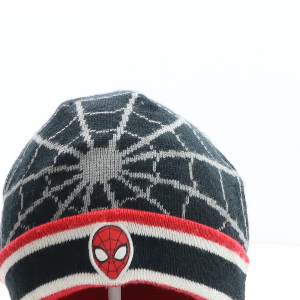 George Boys Black Geometric Acrylic Blend Beanie One Size - Marvel, Spiderman, Spiderweb Pattern Size 8-12 years