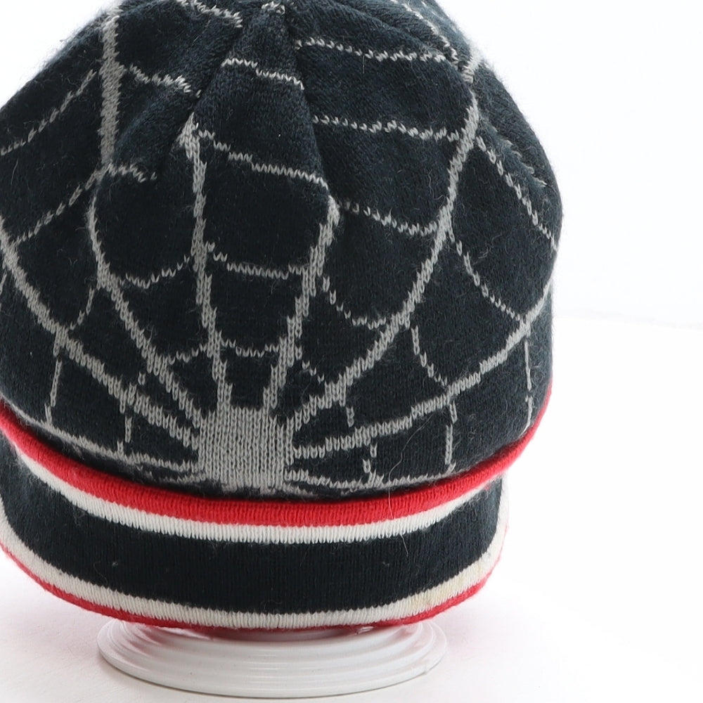 George Boys Black Geometric Acrylic Blend Beanie One Size - Marvel, Spiderman, Spiderweb Pattern Size 8-12 years