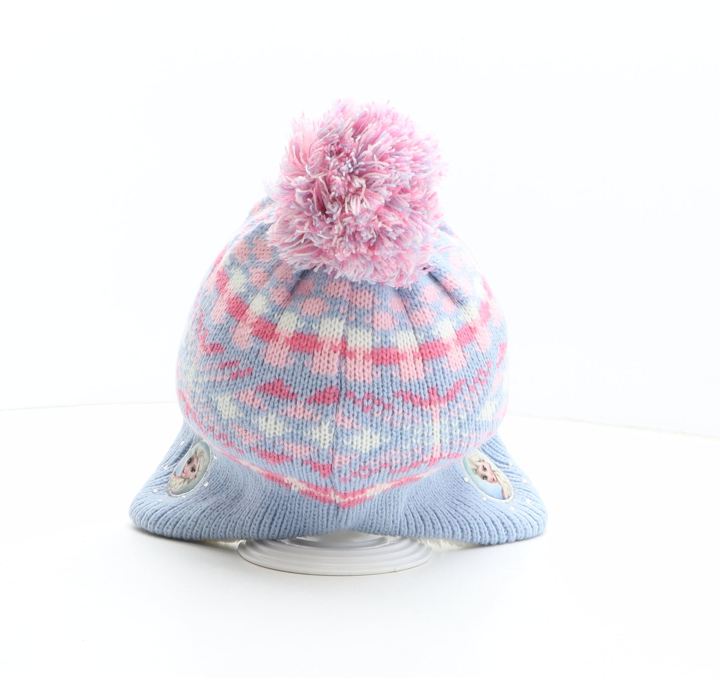 Primark Girls Multicoloured Fair Isle Acrylic Bobble Hat One Size - Frozen, Elsa, Disney Size 2-6 years