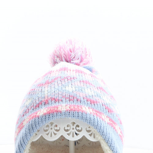 Primark Girls Multicoloured Fair Isle Acrylic Bobble Hat One Size - Frozen, Elsa, Disney Size 2-6 years
