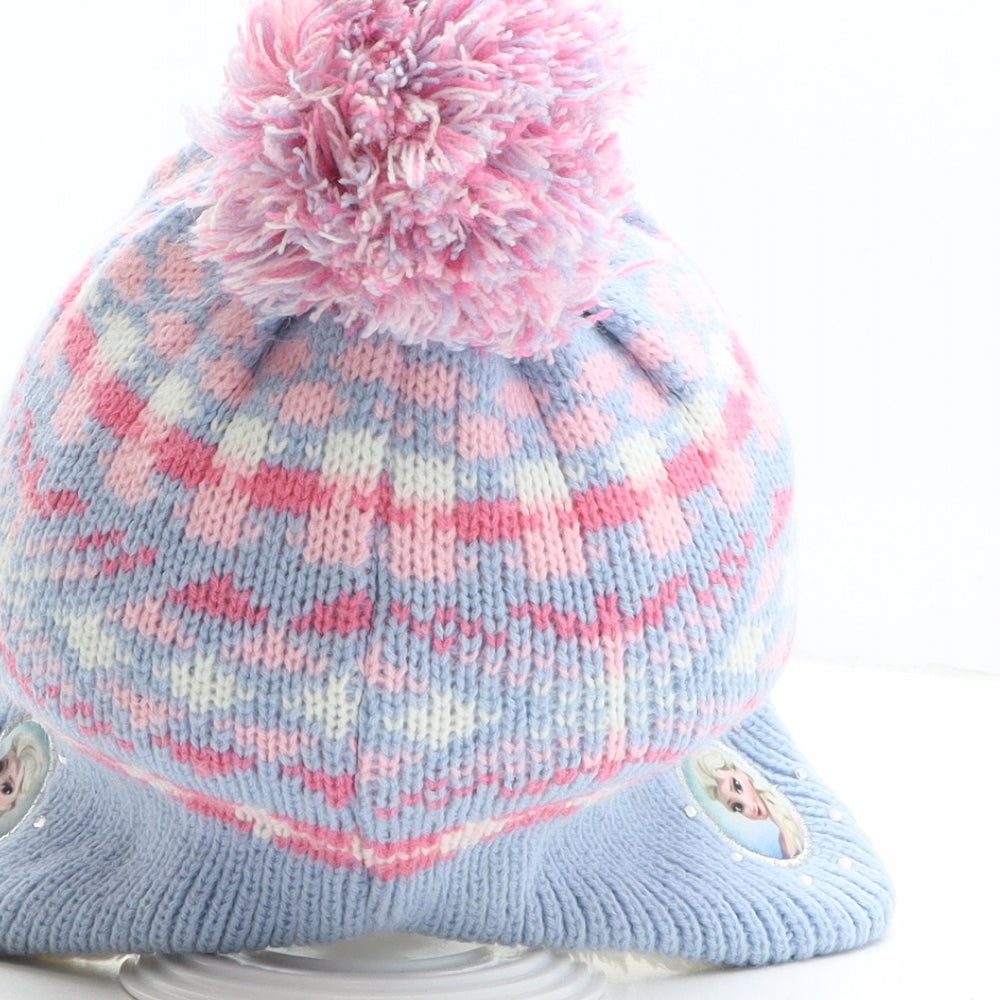 Primark Girls Multicoloured Fair Isle Acrylic Bobble Hat One Size - Frozen, Elsa, Disney Size 2-6 years