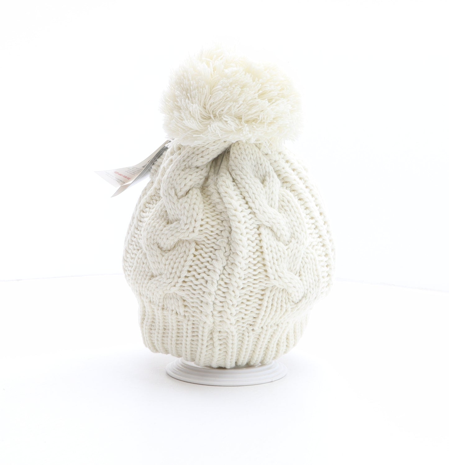 TJM Womens Ivory Acrylic Bobble Hat One Size