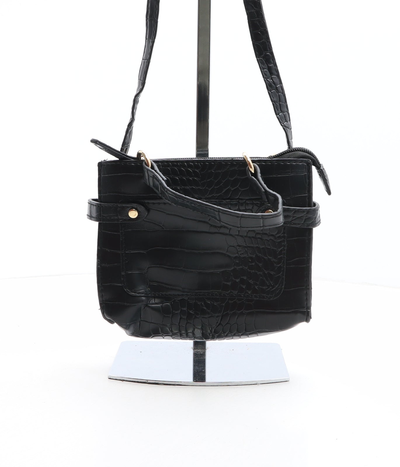 Primark Womens Black Animal Print PVC Crossbody Size Small - Crocodile Texture