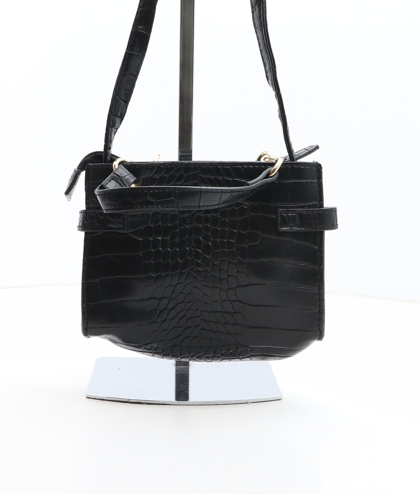 Primark Womens Black Animal Print PVC Crossbody Size Small - Crocodile Texture