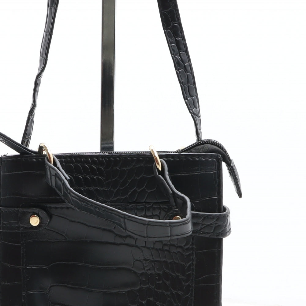 Primark Womens Black Animal Print PVC Crossbody Size Small - Crocodile Texture