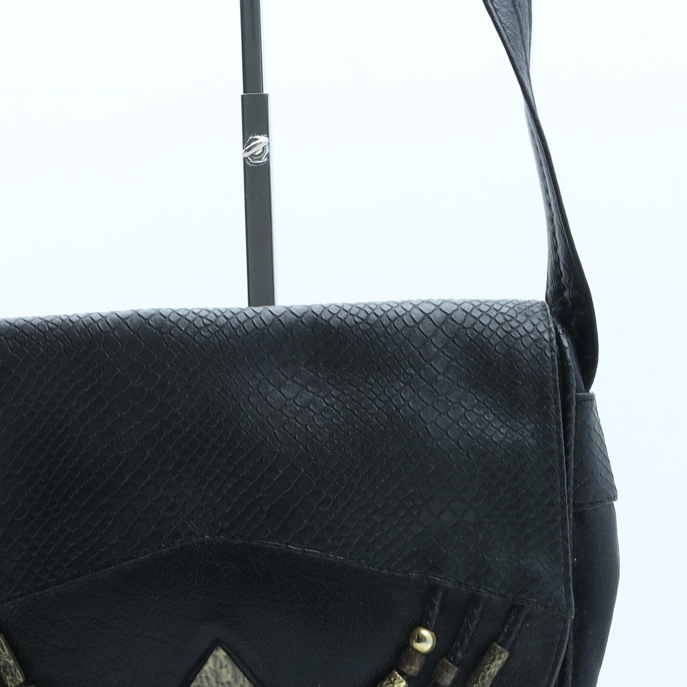 Crisan Womens Black Polyurethane Crossbody Size Medium - Croc Texture