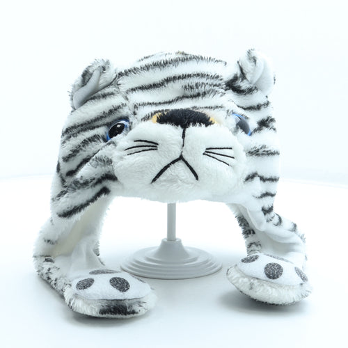 Preworn Girls White Animal Print Polyester Winter Hat One Size - Tiger Ears